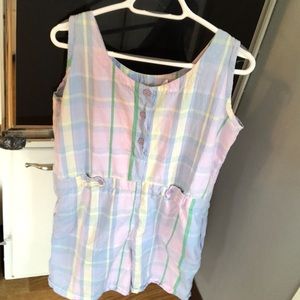 Vintage plaid tank/shorts romper WITH pockets - L